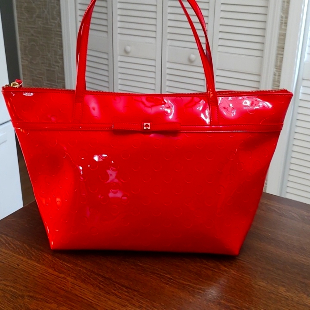 KATE SPADE Chili Red "Camellia Street" Vinyl Tote Bag